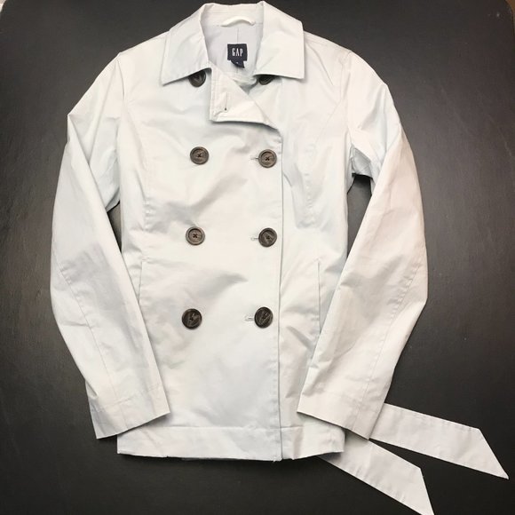 Gap Women's Pea Coat Jacket Size S Light Blue with Tie and Buttons - Picture 13 of 16